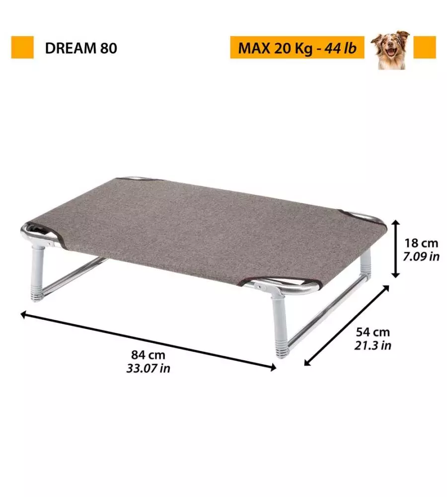 Cuccia lettino per cani 'dream 80' in alluminio, 84x54x18 cm - ferplast